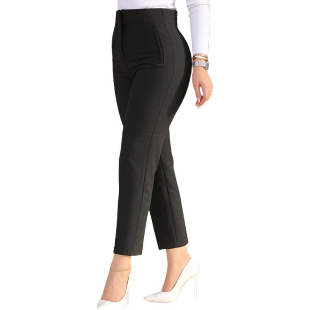 Women's M Black Dress Pants High Waisted Straight Leg Pleated Business Casual - Picture 8 of 9